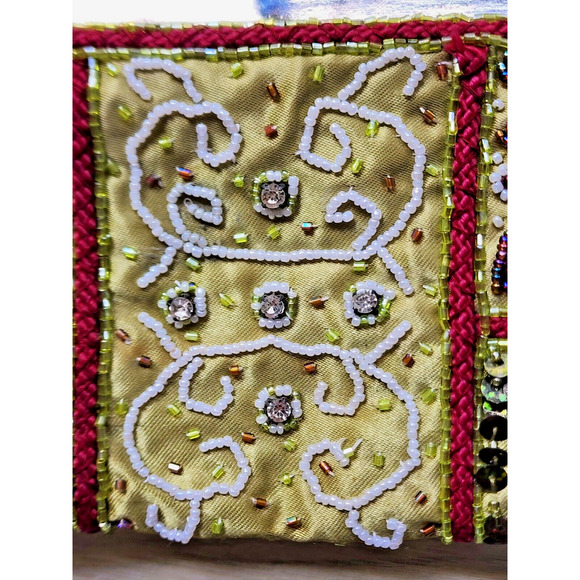 BEADED PURSE-Small-Beaded Handle-Green-Sequins-Evening Bag-Bling-Unique - Picture 5 of 16